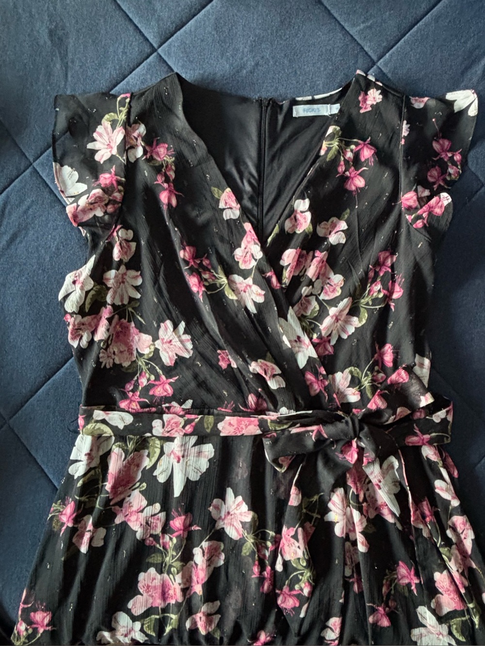 Plus-Size Black-and-Pink Floral High-Low Dress - Picture 3 of 8